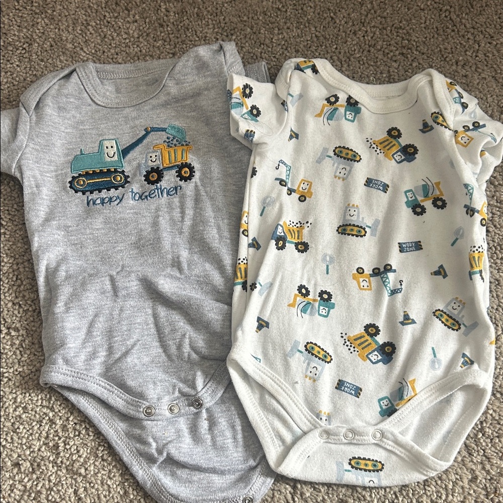 Gray and White Construction Print Baby Onesies